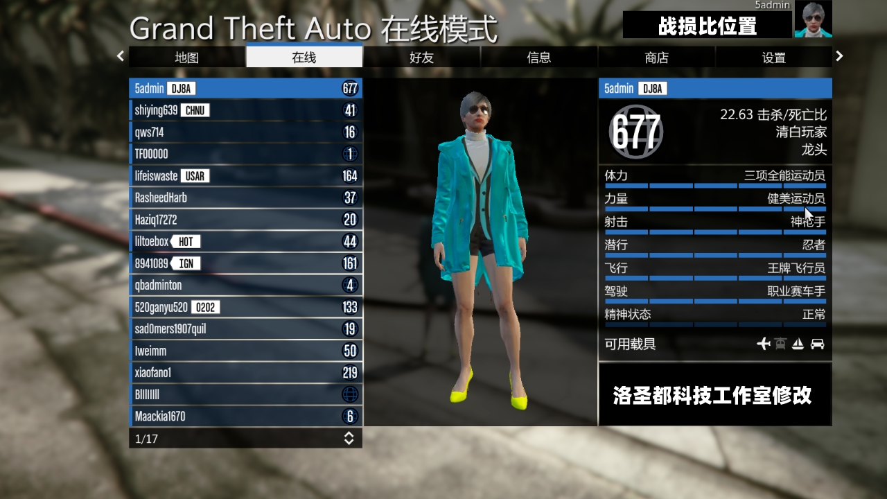 如何利用GTA5科技修改战损比统计数据插图 游戏中战损比的显示位置